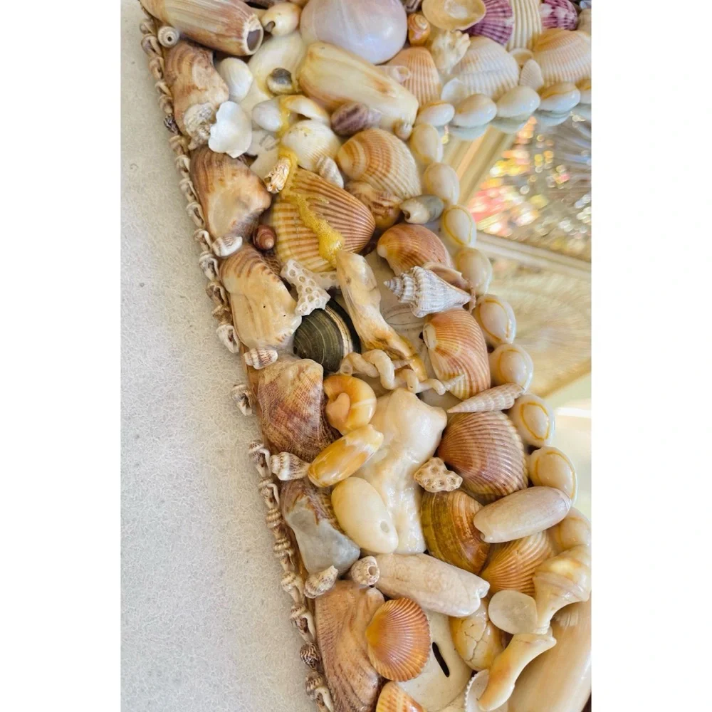 Vintage Handmade Rectangular Seashell Shell Mirror Mermaid Beachy Nautical Decor